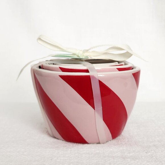 Rae Dunn Pink & Red Peppermint Stripe Measuring Cup Set for Christmas, New NWT - Picture 2 of 5